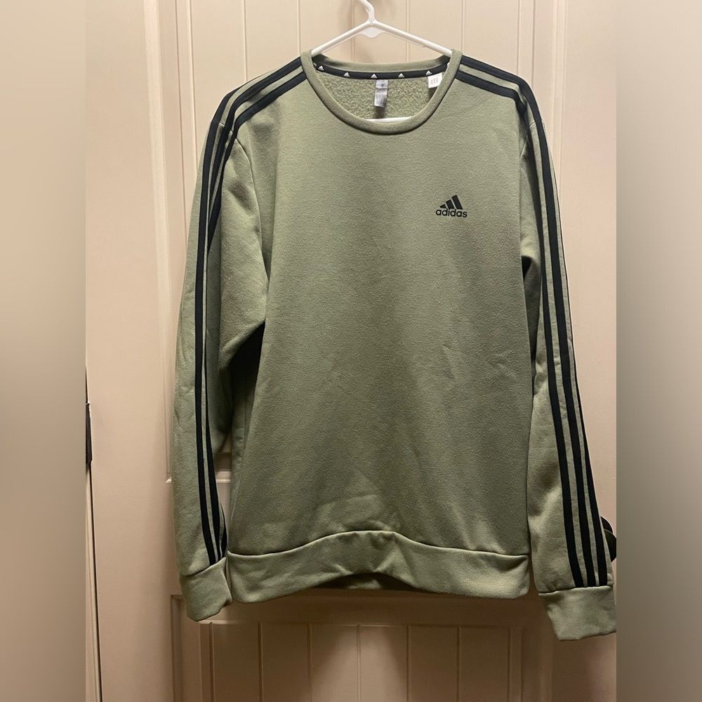 Adidas Mens Sweatshirt Pullover Long Sleeve Prime Green Black Stripes Size M